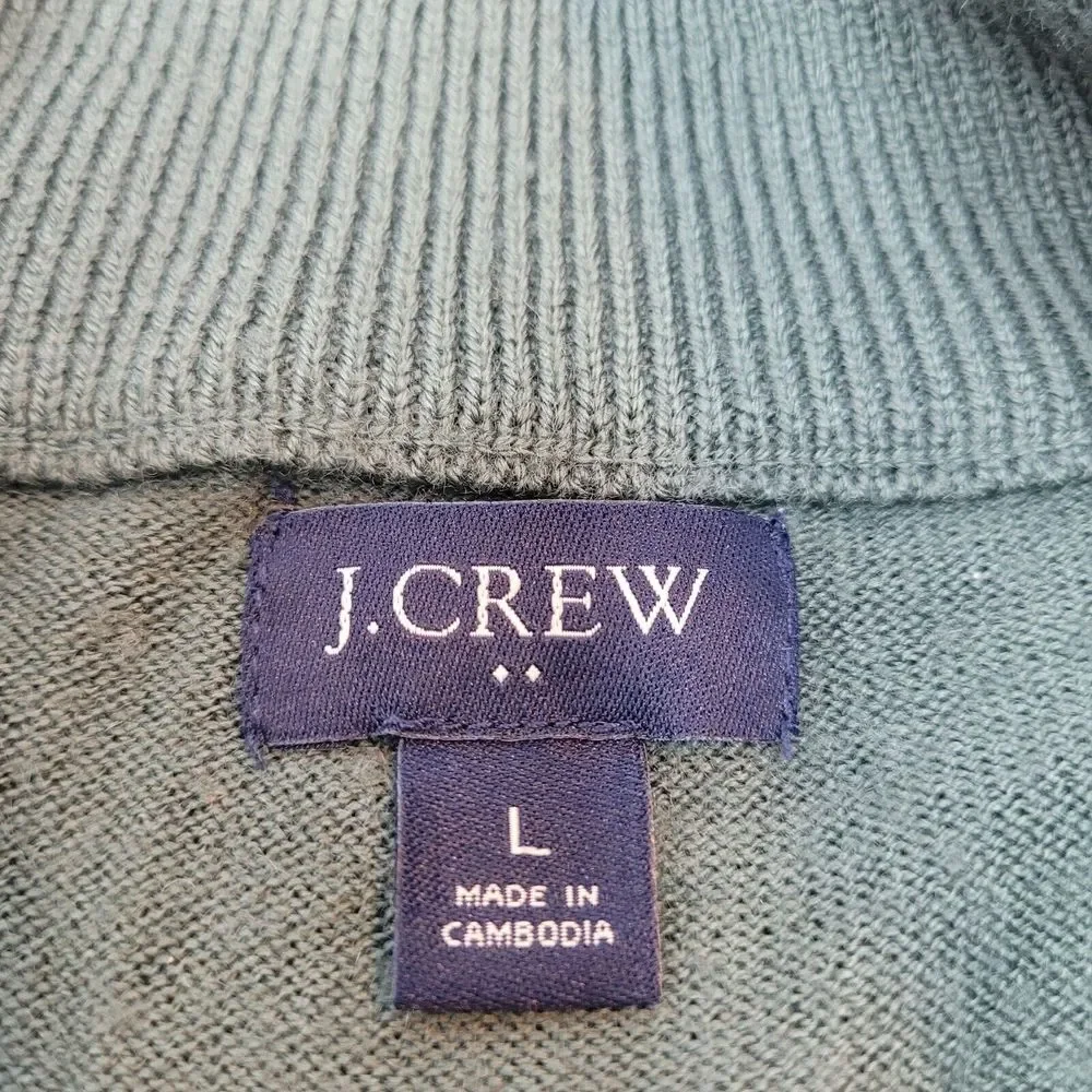 J.Crew Quarter Zip Sweater Mens Large Olive Green Excellent Merino Wool BB697